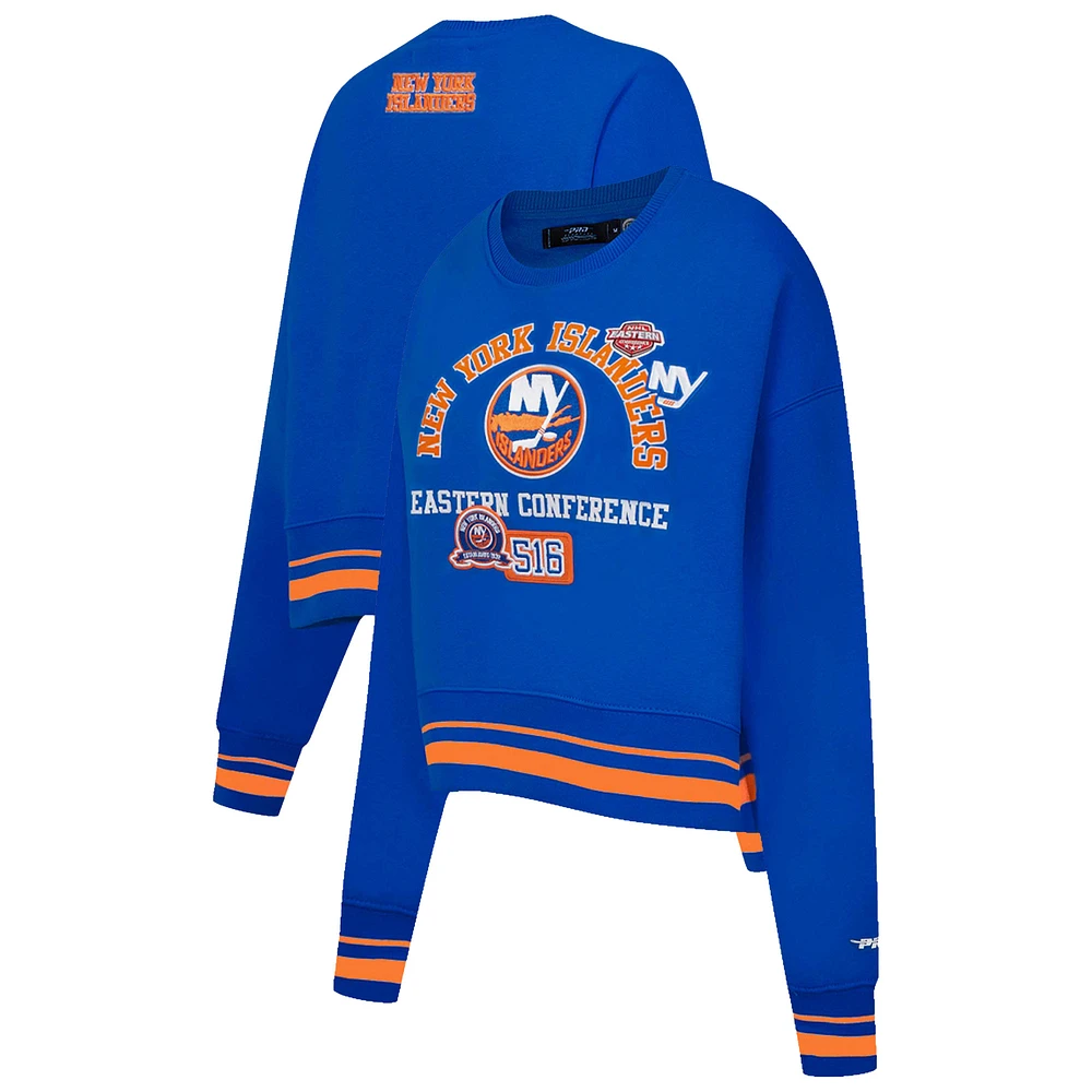 Women's Pro Standard Royal New York Islanders Area Code Cropped Pullover Sweatshirt