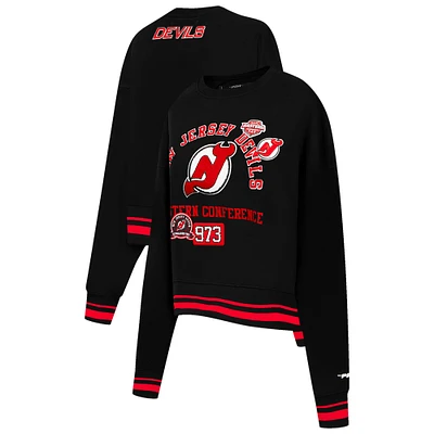 Women's Pro Standard Black New Jersey Devils Area Code Cropped Pullover Sweatshirt