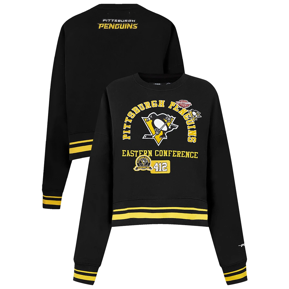 Women's Pro Standard Black Pittsburgh Penguins Area Code Cropped Pullover Sweatshirt
