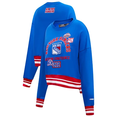 Women's Pro Standard Blue New York Rangers Area Code Cropped Pullover Sweatshirt