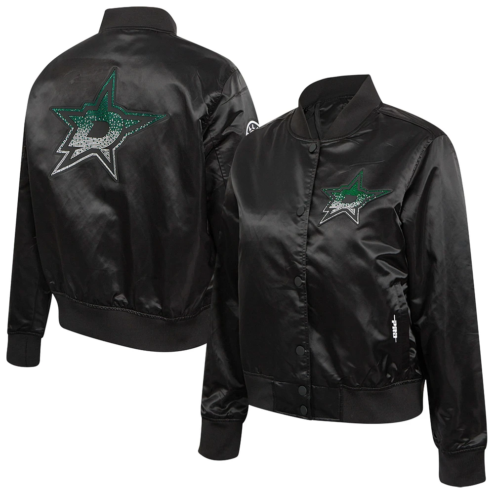 Women's Pro Standard Black Dallas Stars Rhinestone Jewels Satin Full-Snap Jacket