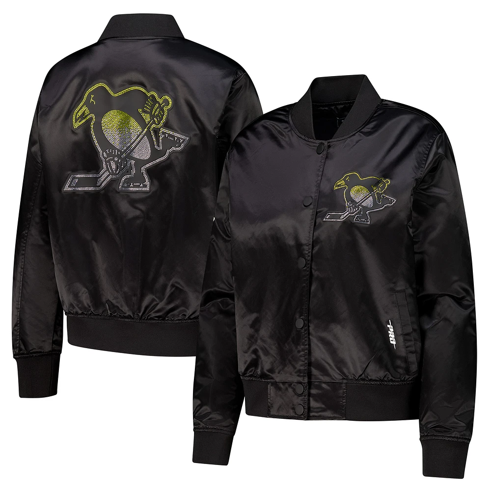 Women's Pro Standard Black Pittsburgh Penguins Rhinestone Jewels Satin Full-Snap Jacket