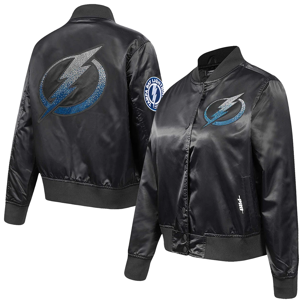 Women's Pro Standard Black Tampa Bay Lightning Rhinestone Jewels Satin Full-Snap Jacket