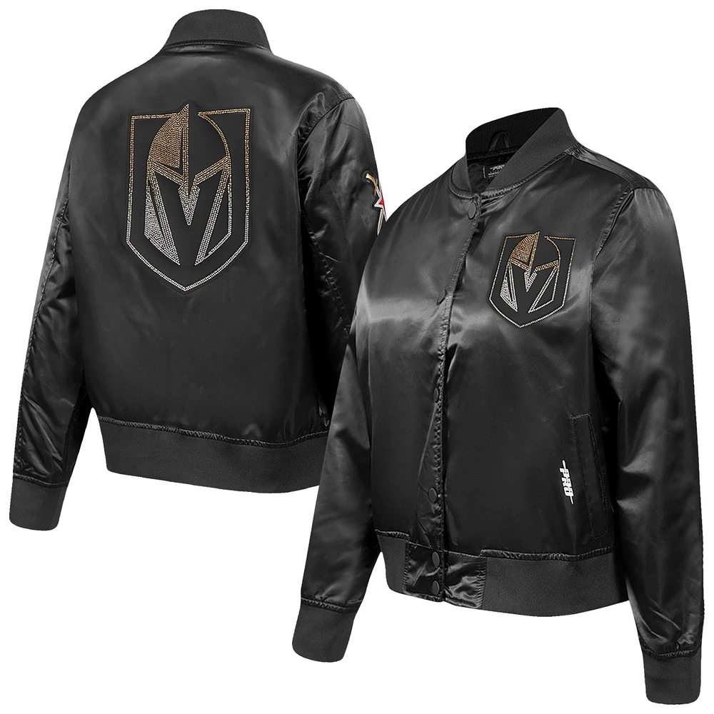 Women's Pro Standard Black Vegas Golden Knights Rhinestone Jewels Satin Full-Snap Jacket