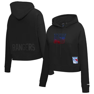 Women's Pro Standard Black New York Rangers Jewels Cropped Pullover Hoodie