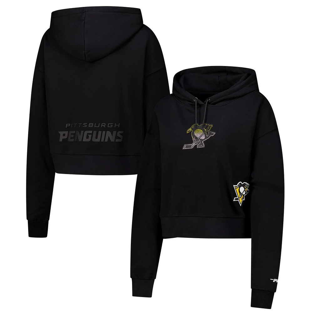 Women's Pro Standard Black Pittsburgh Penguins Jewels Cropped Pullover Hoodie