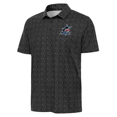 Men's Antigua Black Miami Marlins Figment Polo