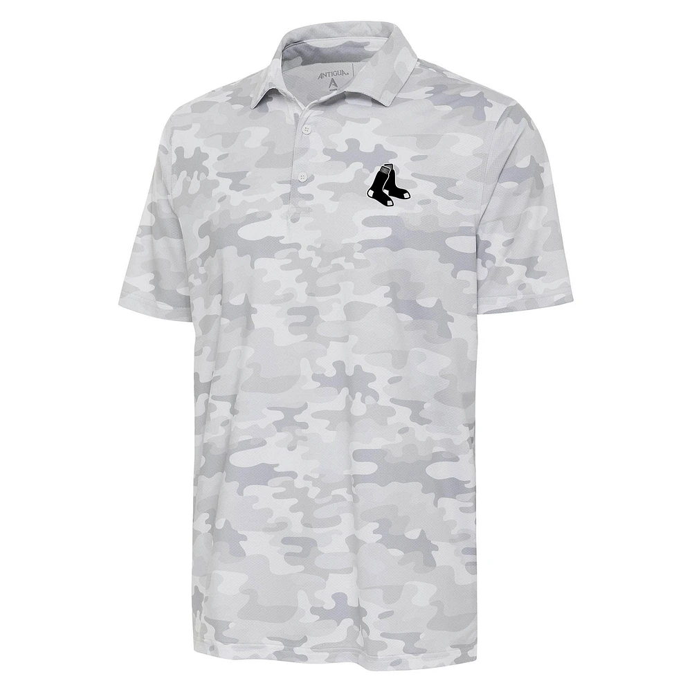 Men's Antigua White Boston Red Sox Brushed Metallic Logo Collide Polo