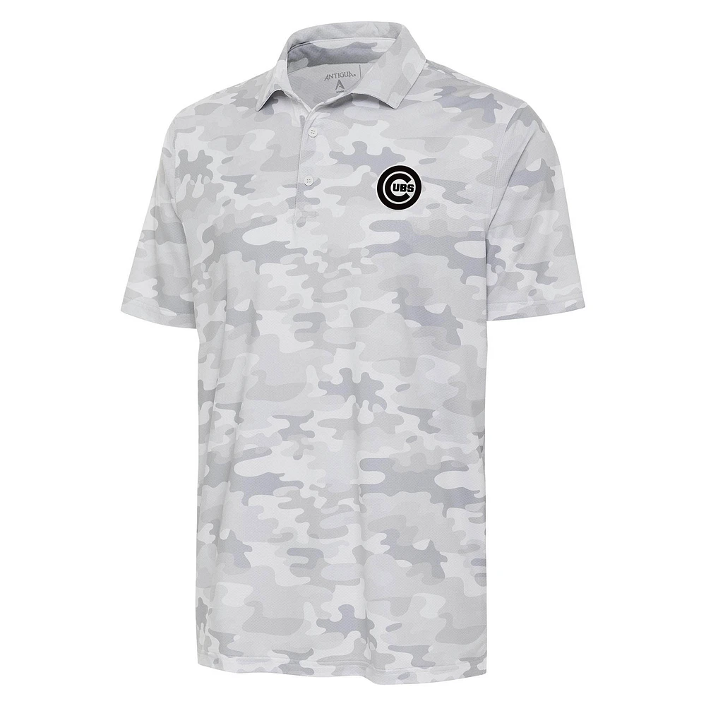 Men's Antigua White Chicago Cubs Brushed Metallic Logo Collide Polo