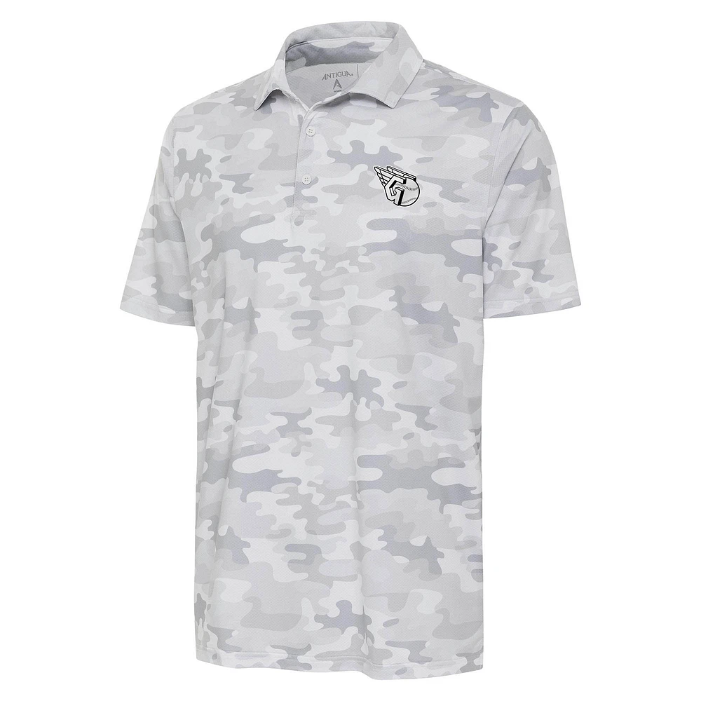 Men's Antigua White Cleveland Guardians Brushed Metallic Logo Collide Polo