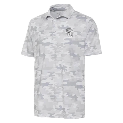 Men's Antigua White San Diego Padres Brushed Metallic Logo Collide Polo