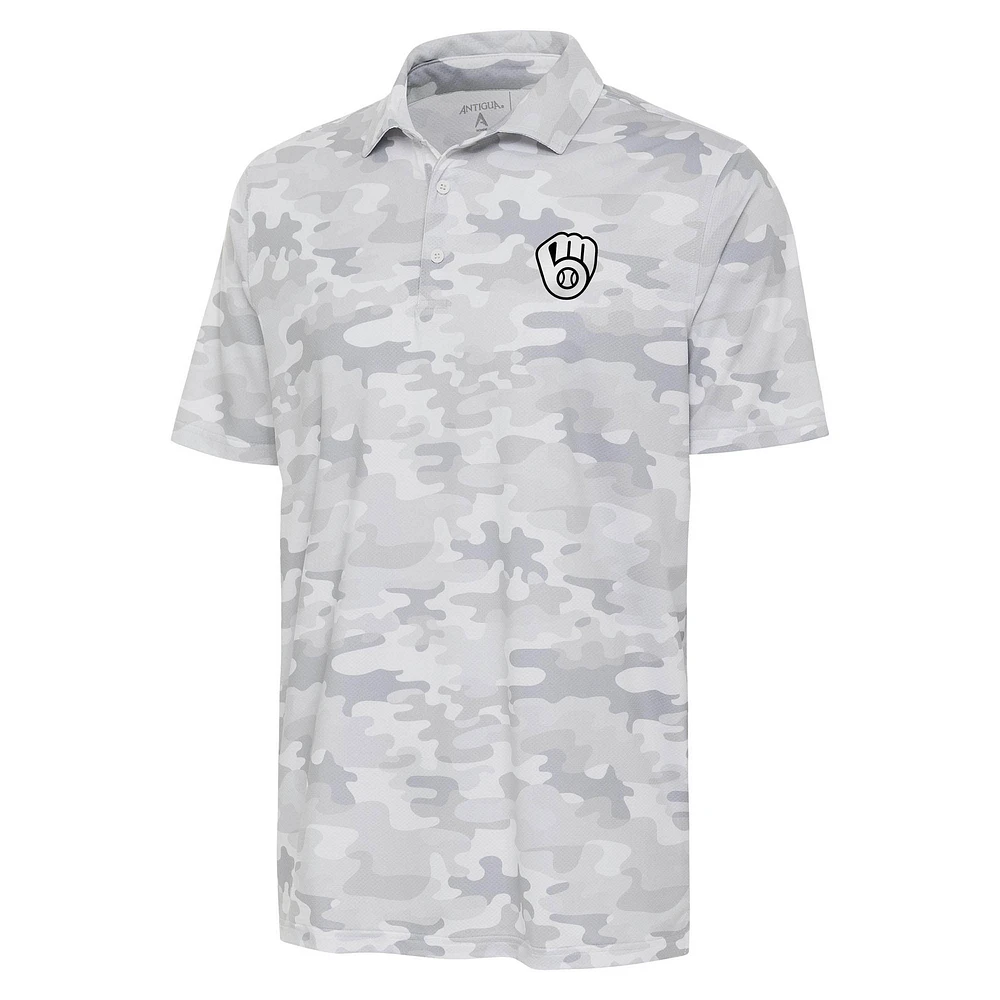 Men's Antigua White Milwaukee Brewers Brushed Metallic Logo Collide Polo