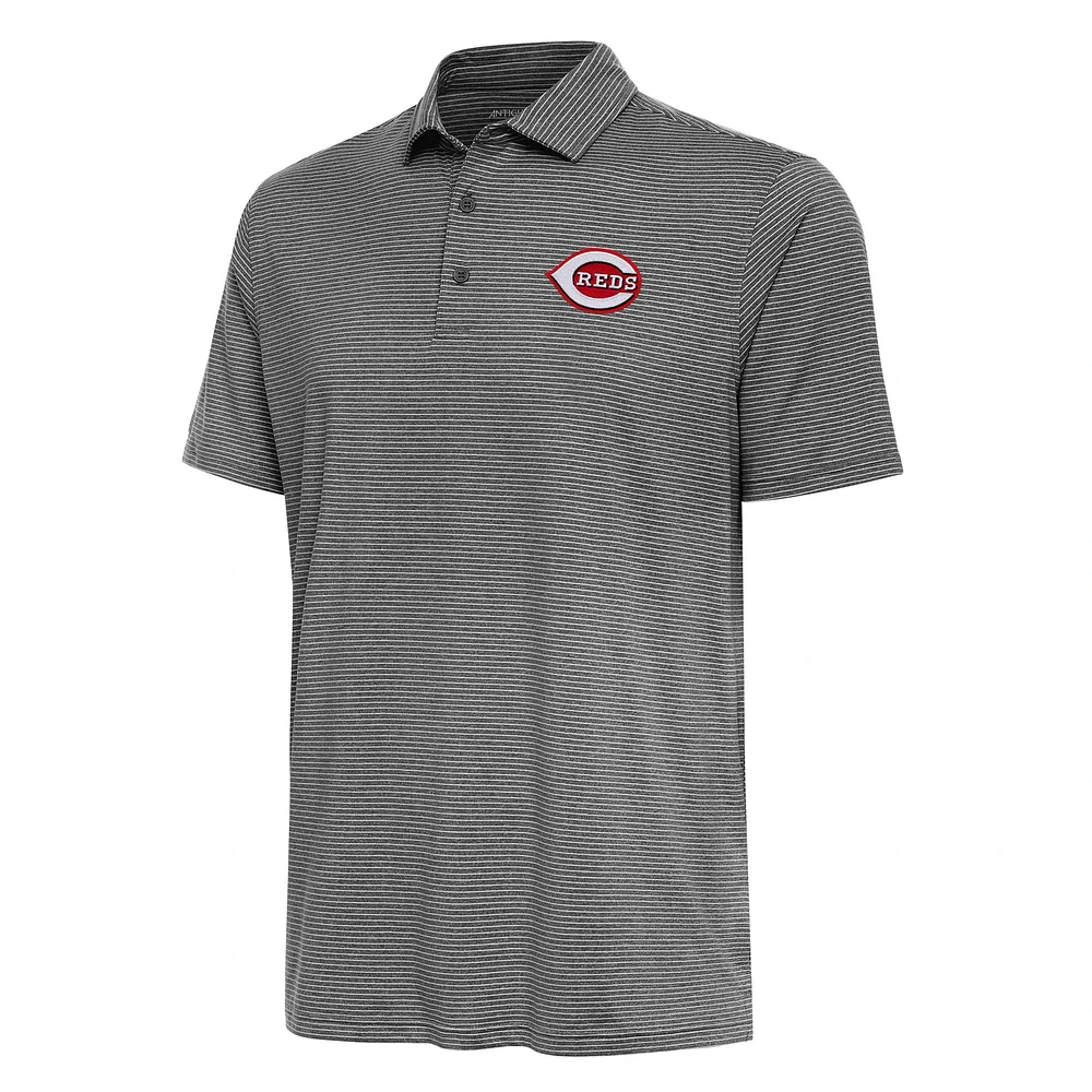 Men's Antigua Heather Black Cincinnati Reds Scheme Polo
