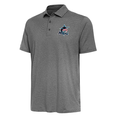 Men's Antigua Heather Black Miami Marlins Scheme Polo