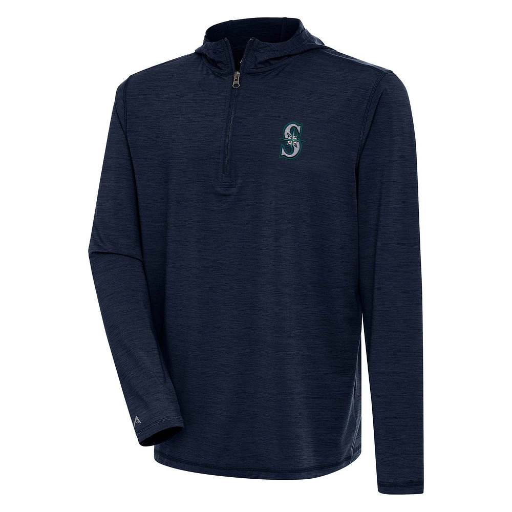 Men's Antigua Heather Navy Seattle Mariners Tidy Quarter-Zip Hoodie