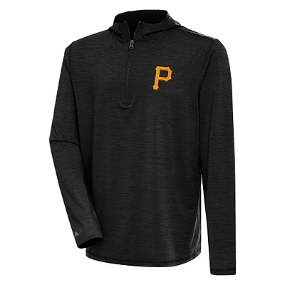 Men's Antigua Heather Black Pittsburgh Pirates Tidy Quarter-Zip Hoodie