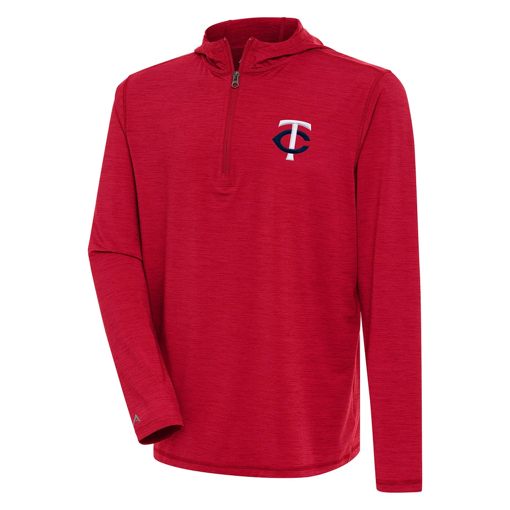 Men's Antigua Heather Red Minnesota Twins Tidy Quarter-Zip Hoodie