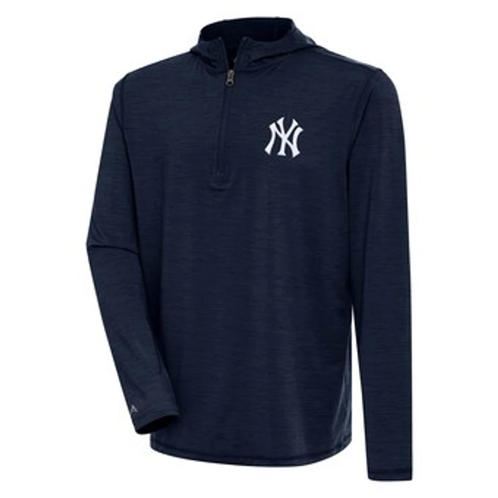 Men's Antigua Heather Navy New York Yankees Tidy Quarter-Zip Hoodie