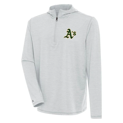 Men's Antigua Heather Gray Athletics Tidy Quarter-Zip Hoodie