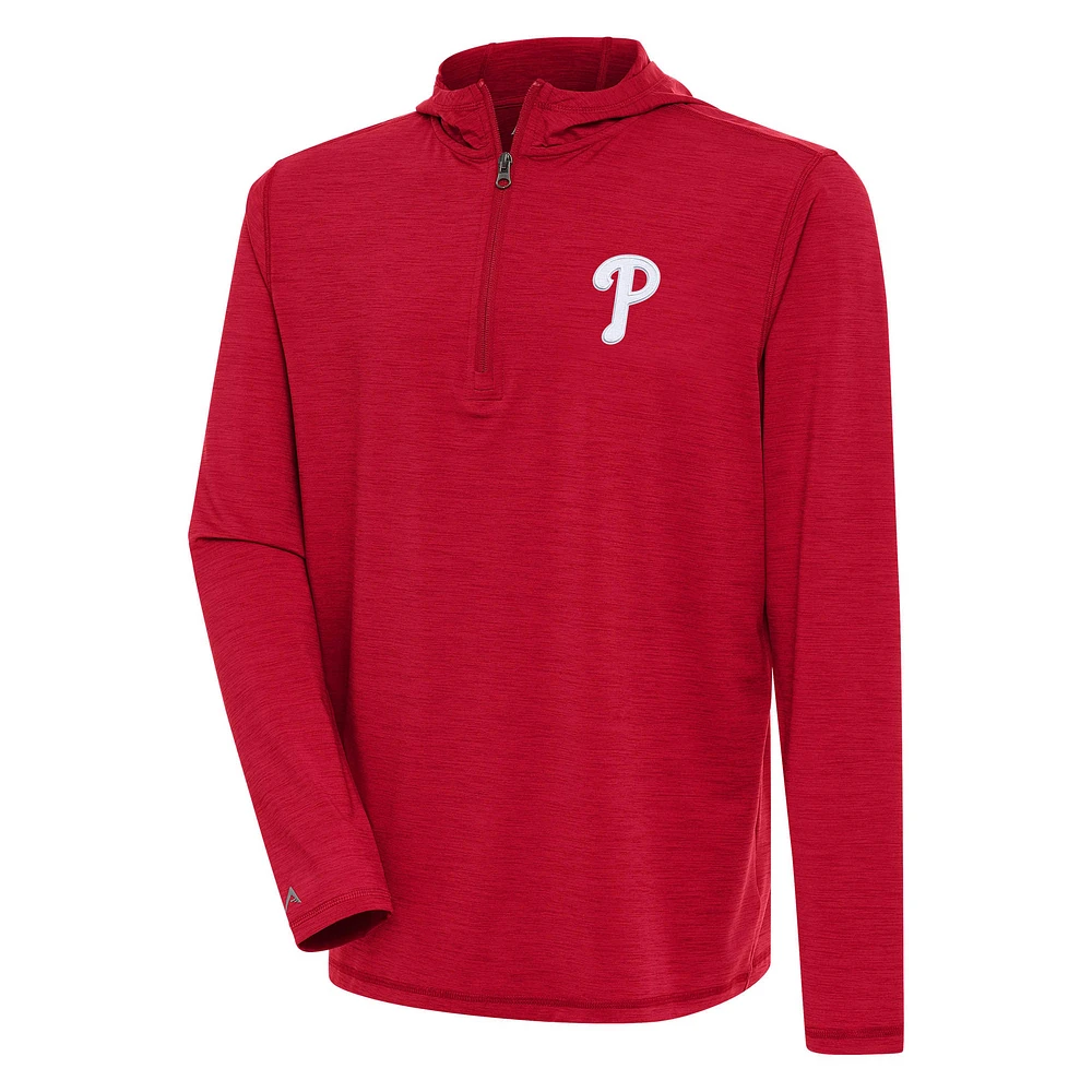 Men's Antigua Heather Red Philadelphia Phillies Tidy Quarter-Zip Hoodie