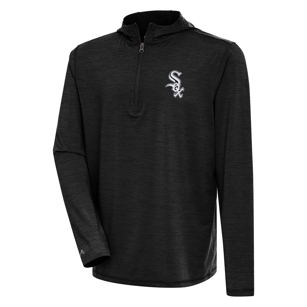 Men's Antigua Heather Black Chicago White Sox Tidy Quarter-Zip Hoodie