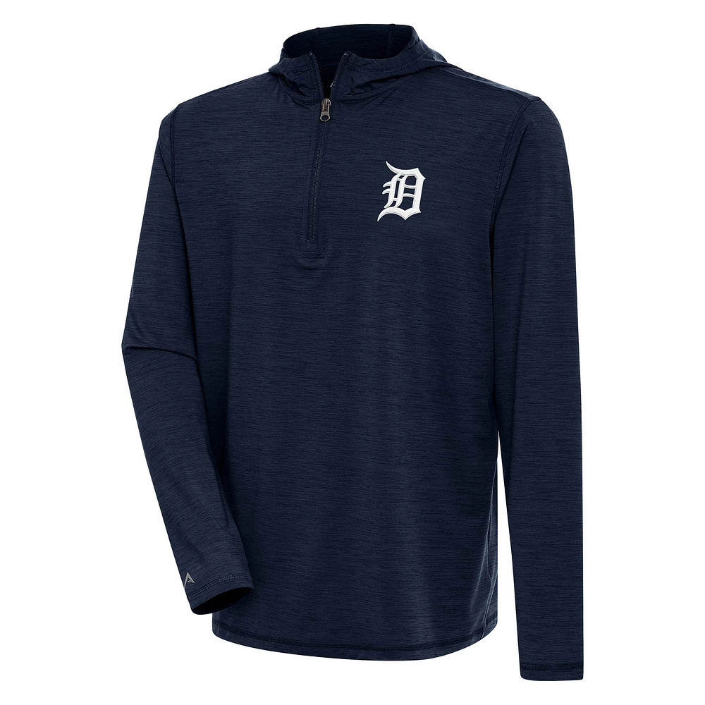Men's Antigua Heather Navy Detroit Tigers Tidy Quarter-Zip Hoodie