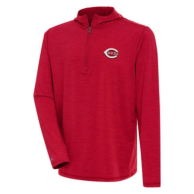 Men's Antigua Heather Red Cincinnati Reds Tidy Quarter-Zip Hoodie