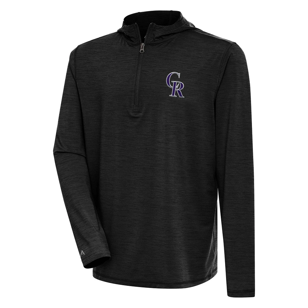Men's Antigua Heather Black Colorado Rockies Tidy Quarter-Zip Hoodie
