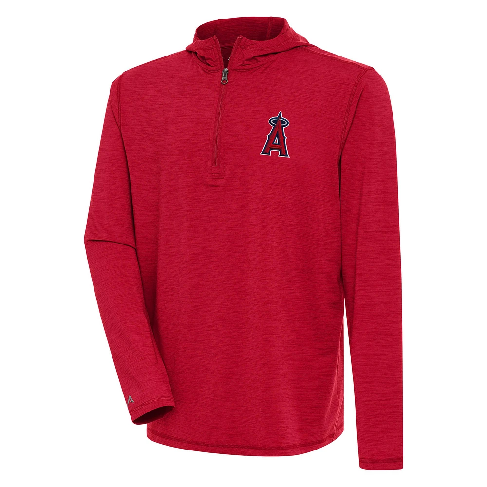 Men's Antigua Heather Red Los Angeles Angels Tidy Quarter-Zip Hoodie