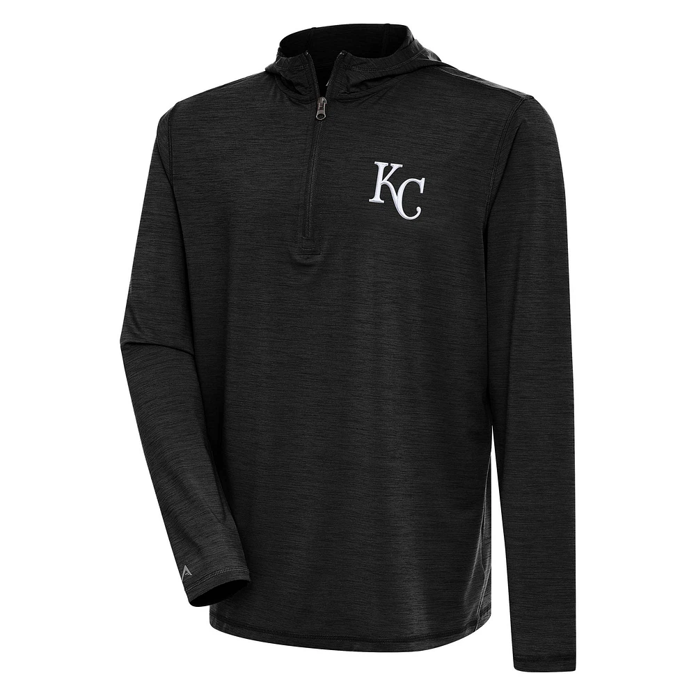 Men's Antigua Heather Black Kansas City Royals Tidy Quarter-Zip Hoodie