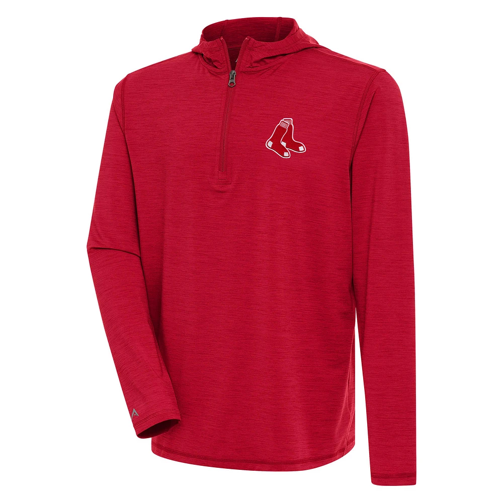 Men's Antigua Heather Red Boston Sox Tidy Quarter-Zip Hoodie