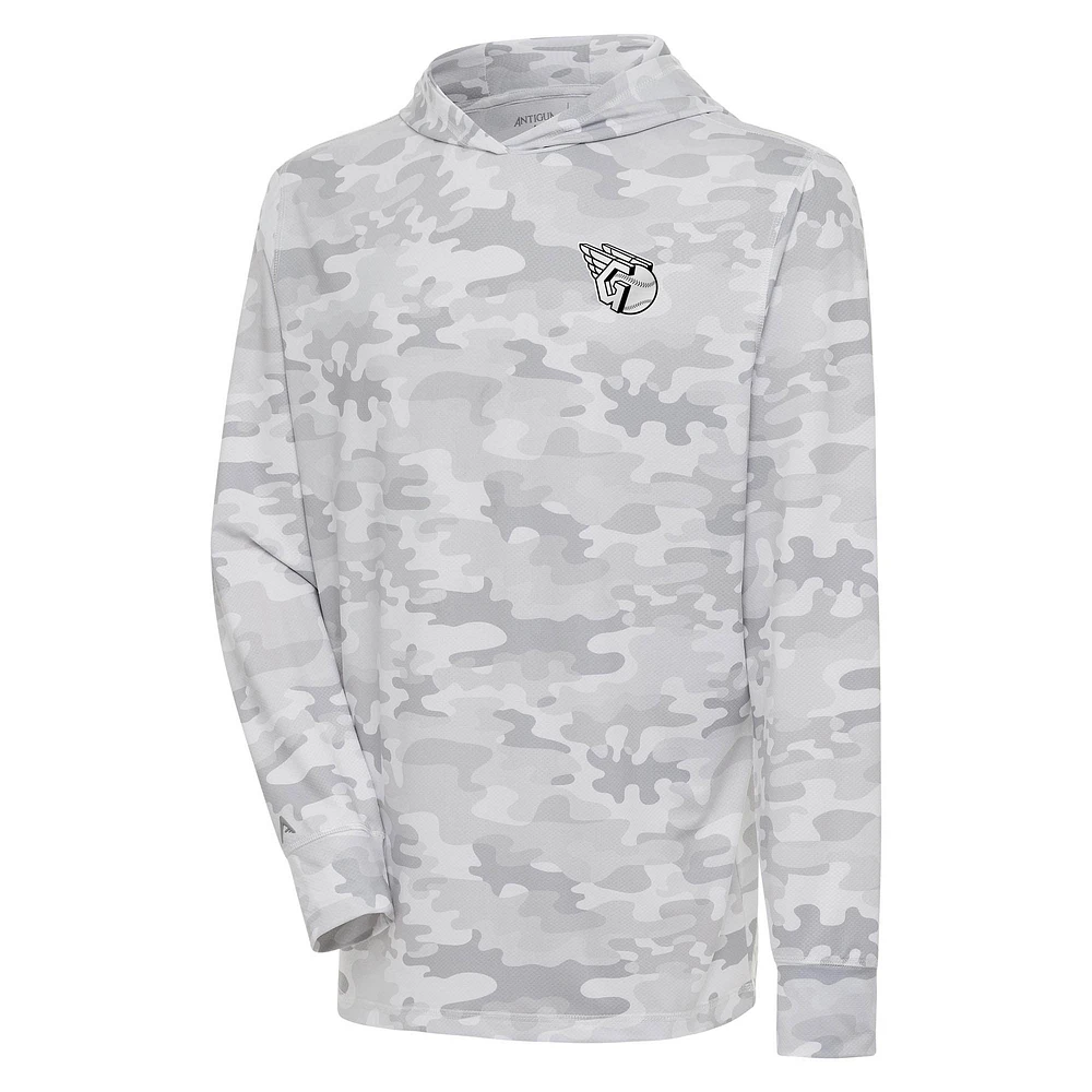 Men's Antigua White Cleveland Guardians Brushed Metallic Logo Sector Pullover Hoodie