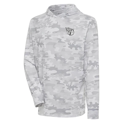 Men's Antigua White Cleveland Guardians Brushed Metallic Logo Sector Pullover Hoodie