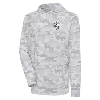 Men's Antigua White Chicago Sox Brushed Metallic Logo Sector Pullover Hoodie