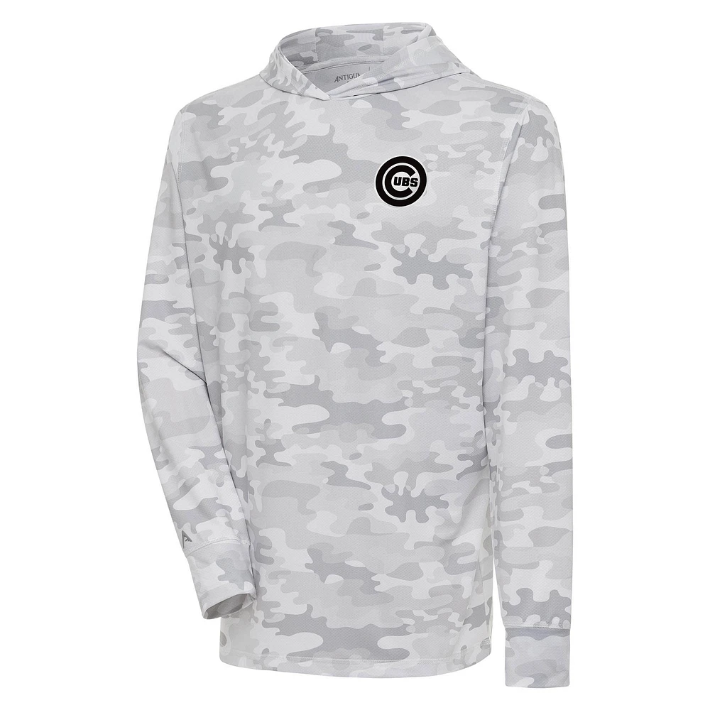 Men's Antigua White Chicago Cubs Brushed Metallic Logo Sector Pullover Hoodie