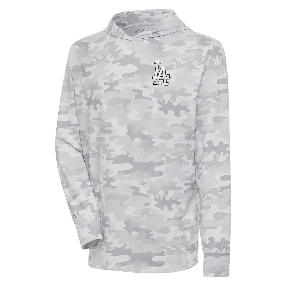 Men's Antigua White Los Angeles Dodgers Brushed Metallic Logo Sector Pullover Hoodie