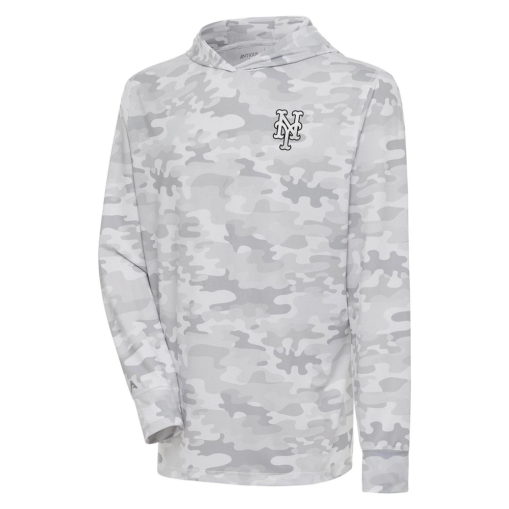 Men's Antigua White New York Mets Brushed Metallic Logo Sector Pullover Hoodie