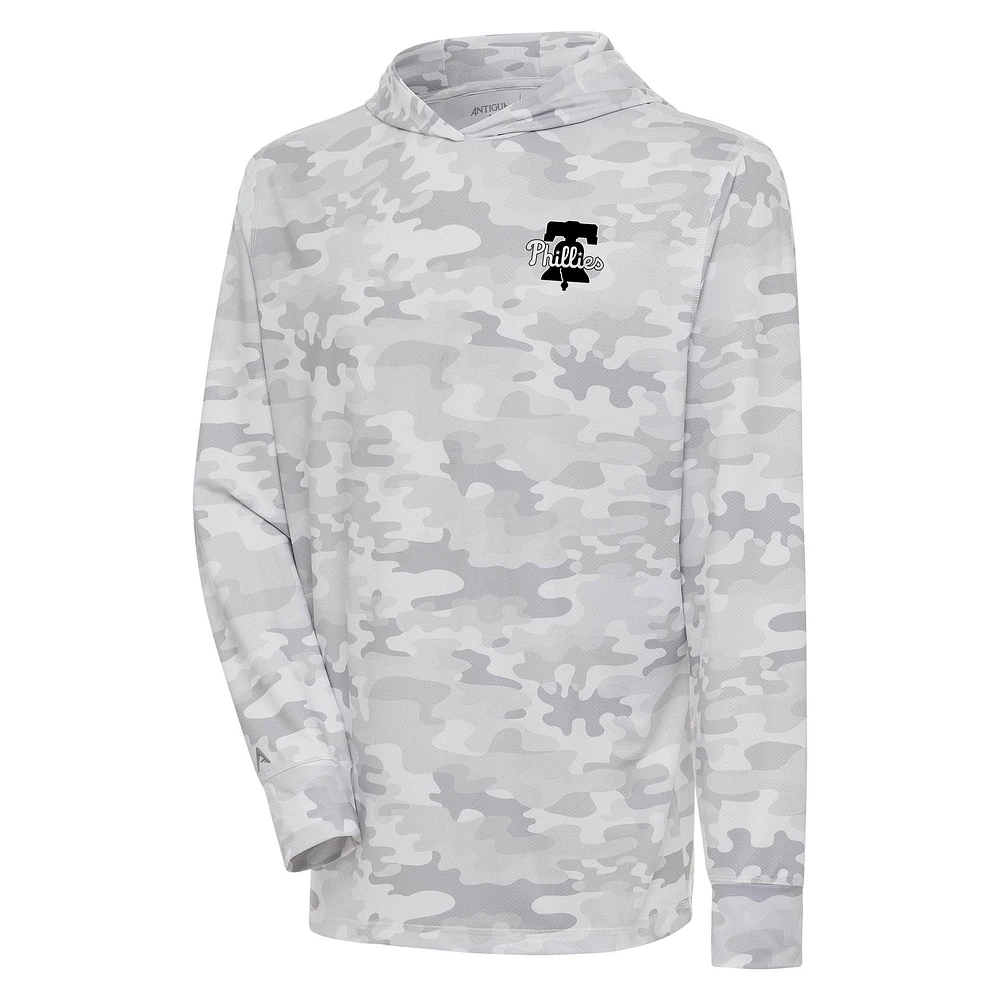 Men's Antigua White Philadelphia Phillies Brushed Metallic Logo Sector Pullover Hoodie