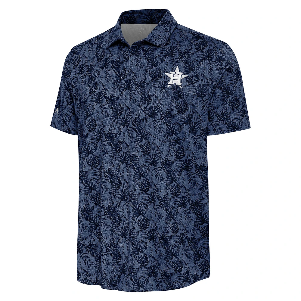 Men's Antigua Navy Houston Astros Tonal Logo Resort Button-Up Shirt