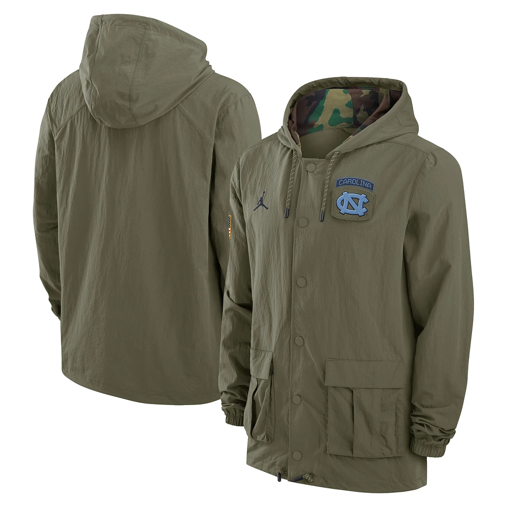 Men's Jordan Brand Olive North Carolina Tar Heels 2024 Military Appreciation Full-Snap Hoodie Military Jacket