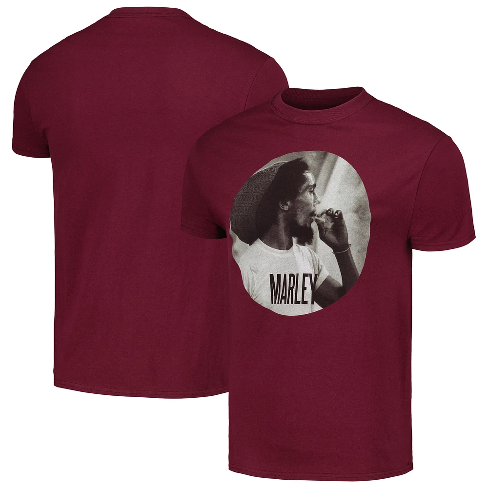 Unisex Burgundy Bob Marley Smokin Circle T-Shirt