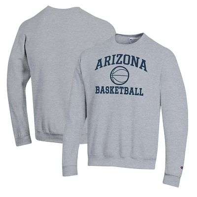 Men's Champion Heather Gray Arizona Wildcats Basketball Icon Pullover Crewneck Sweatshirt