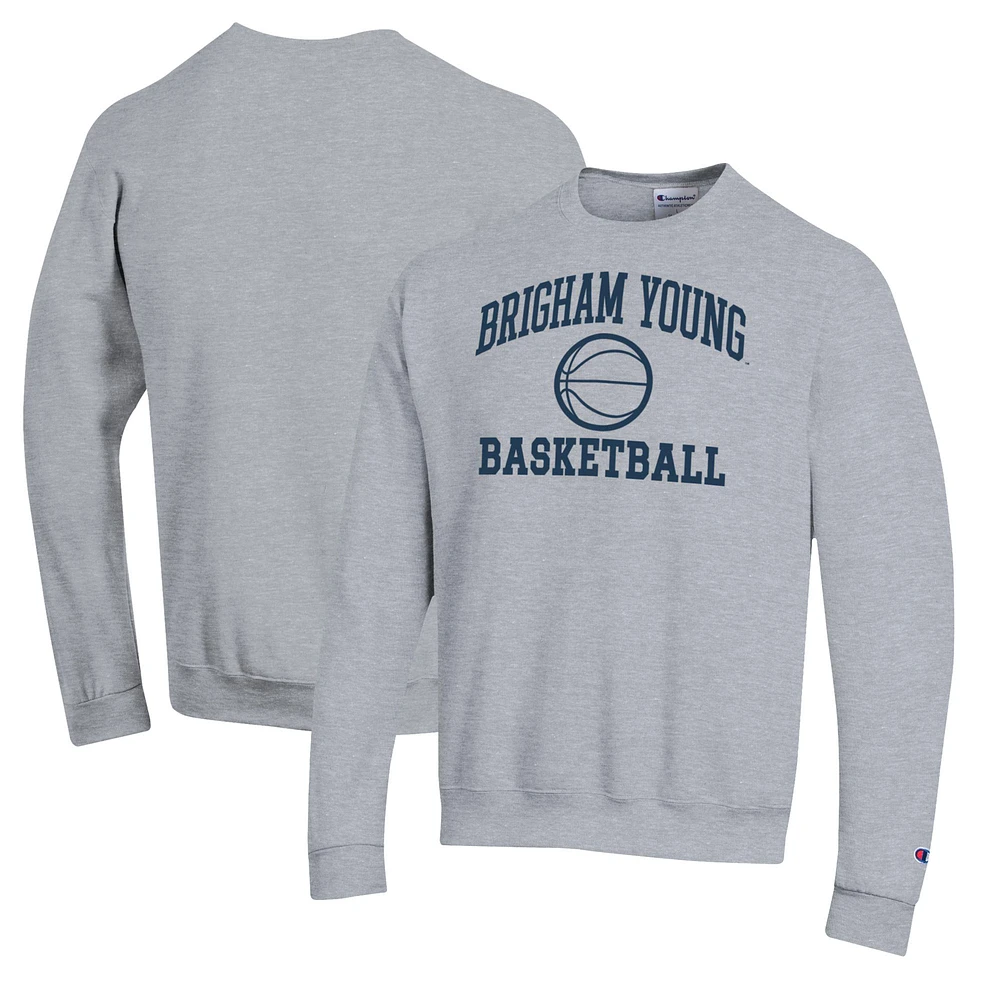 Men's Champion Heather Gray BYU Cougars Basketball Icon Pullover Crewneck Sweatshirt