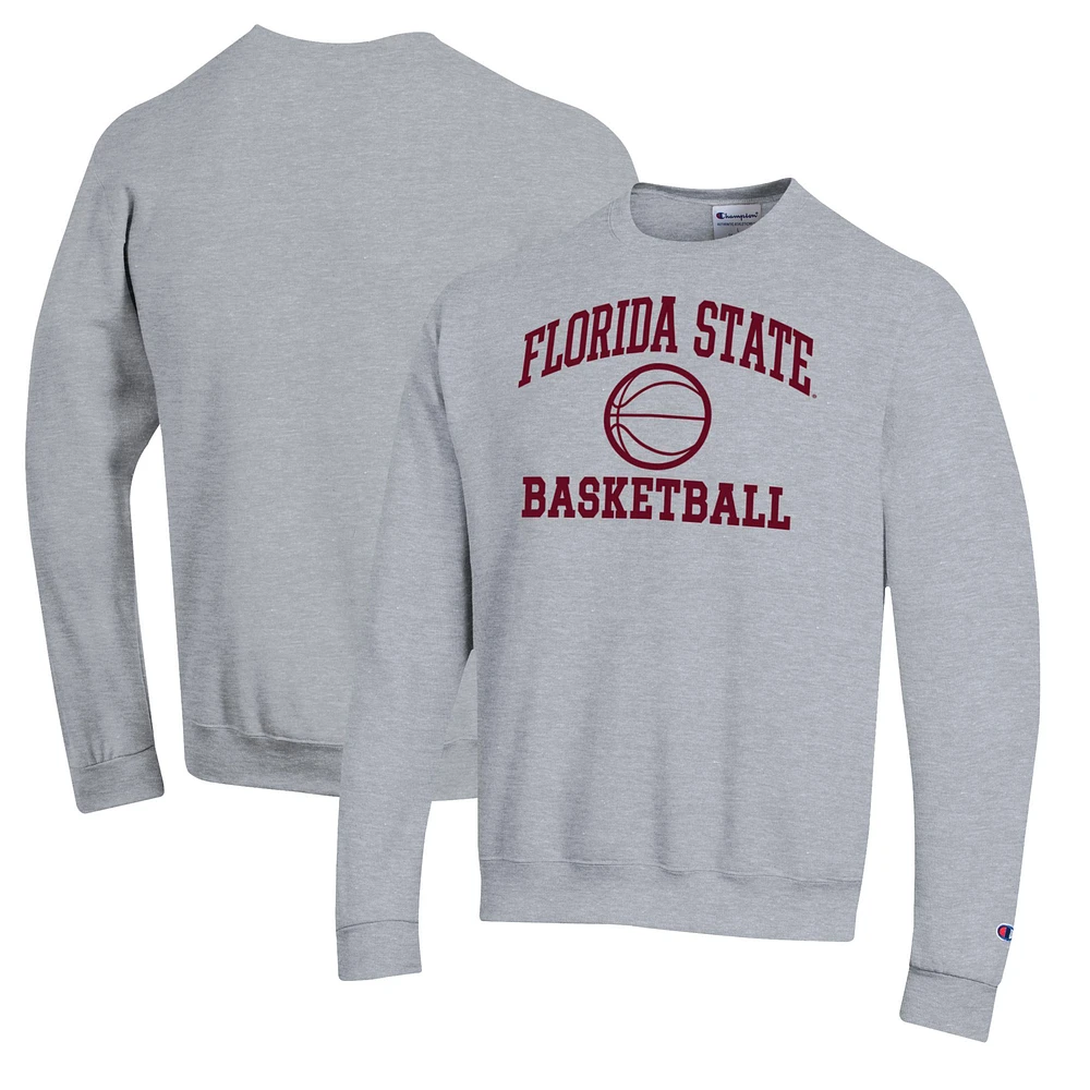 Men's Champion Heather Gray Florida State Seminoles Basketball Icon Pullover Crewneck Sweatshirt
