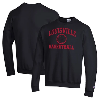 Men's Champion Black Louisville Cardinals Basketball Icon Pullover Crewneck Sweatshirt