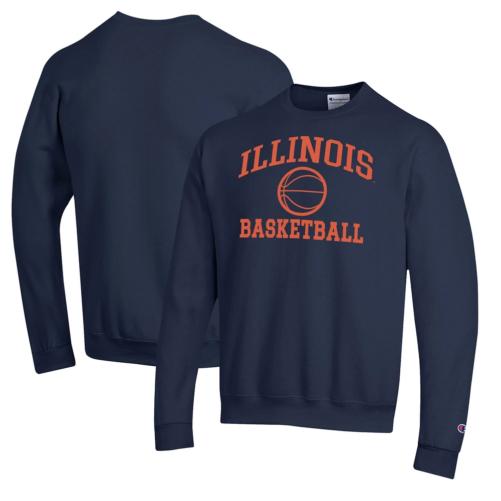Men's Champion Navy Illinois Fighting Illini Basketball Icon Pullover Crewneck Sweatshirt