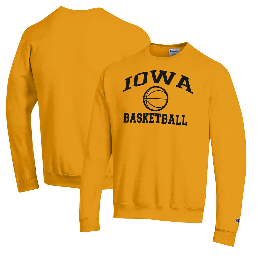 Men's Champion Gold Iowa Hawkeyes Basketball Icon Pullover Crewneck Sweatshirt
