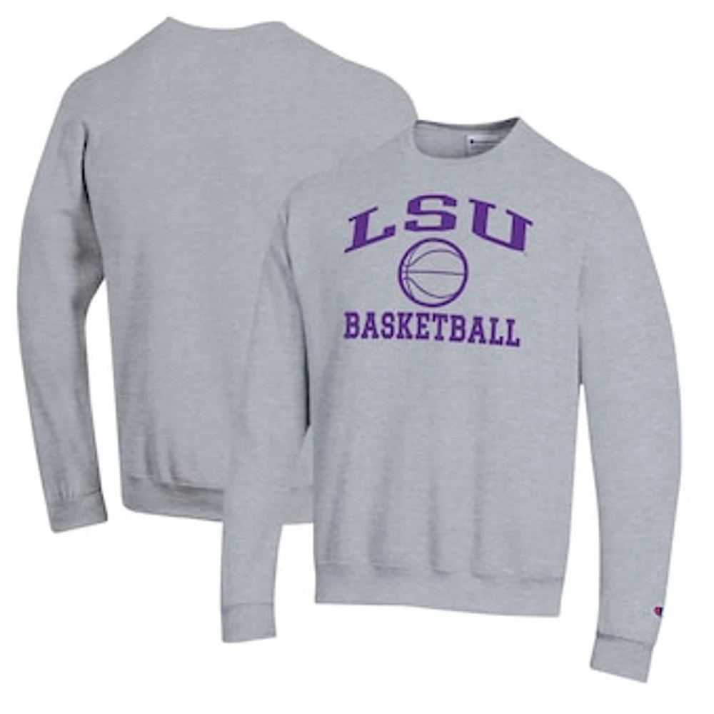 Men's Champion Heather Gray LSU Tigers Basketball Icon Pullover Crewneck Sweatshirt
