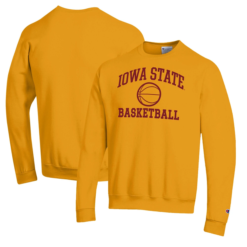 Men's Champion Gold Iowa State Cyclones Basketball Icon Pullover Crewneck Sweatshirt