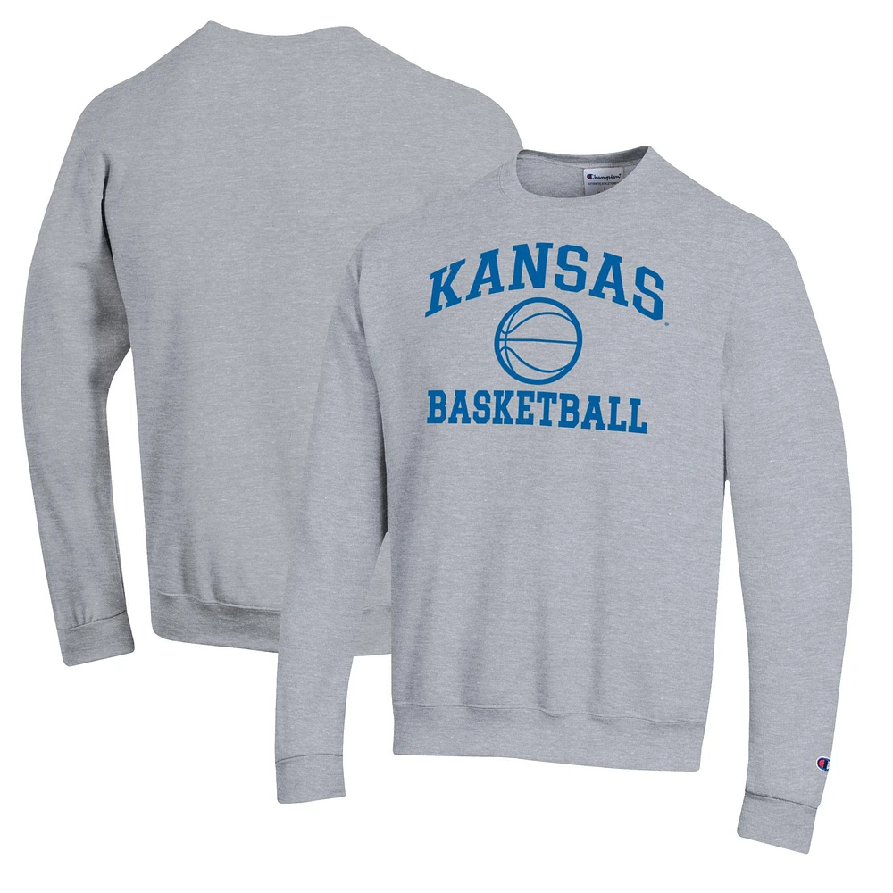 Men's Champion Heather Gray Kansas Jayhawks Basketball Icon Pullover Crewneck Sweatshirt